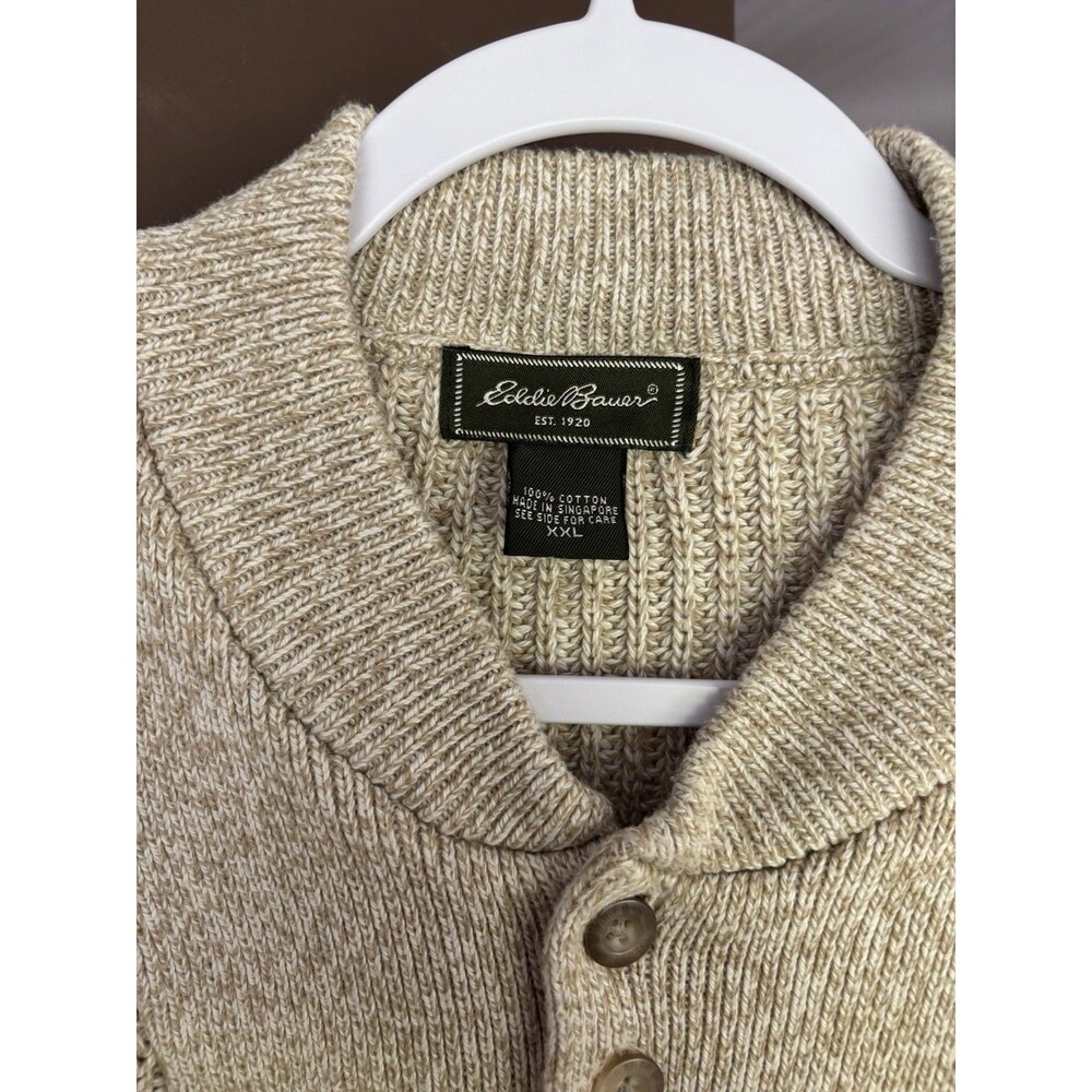 VTG Eddie Bauer Sweater Mens 2XL Oatmeal Henley Cotton Fisherman 90's Y2K Chunky - Picture 7 of 11